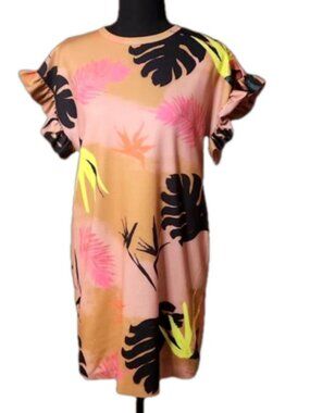 Zara ruffle sleeve palm pattern dress, size S